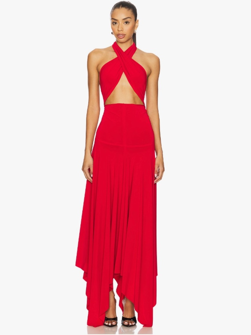 Norma Kamali Convertible Midcalf Dress Red XS NWT halter maxi cutout
